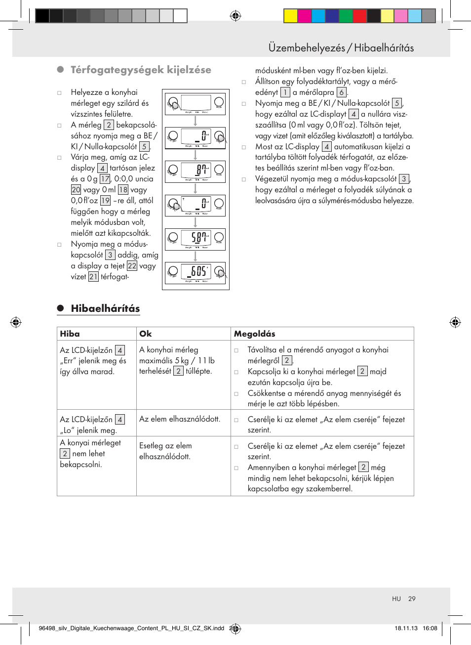 Üzembehelyezés / hibaelhárítás, Térfogategységek kijelzése, Hibaelhárítás | Silvercrest Z29852A/Z29852B User Manual | Page 29 / 69