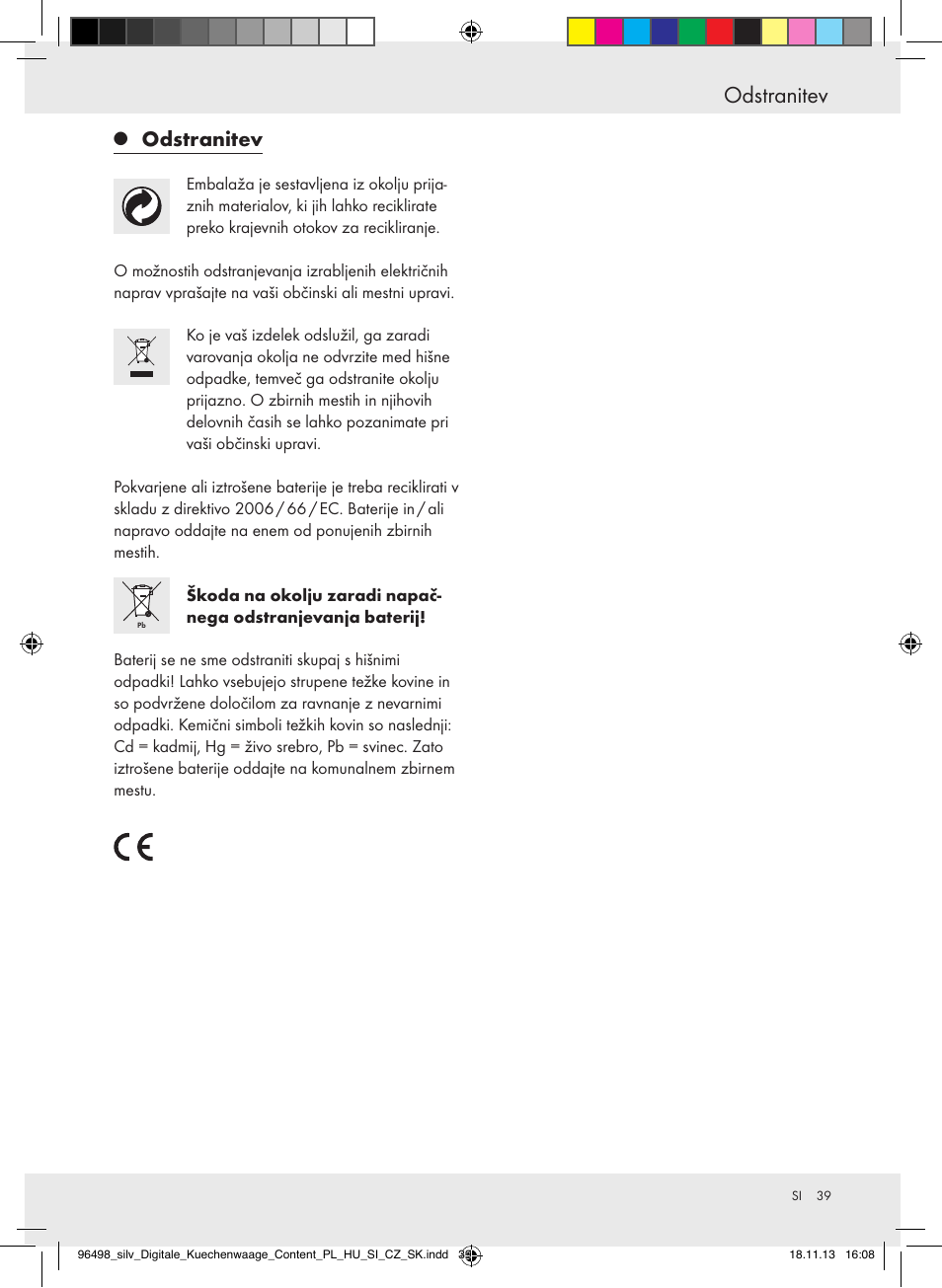 Odstranitev | Silvercrest Z29852A/Z29852B User Manual | Page 39 / 69