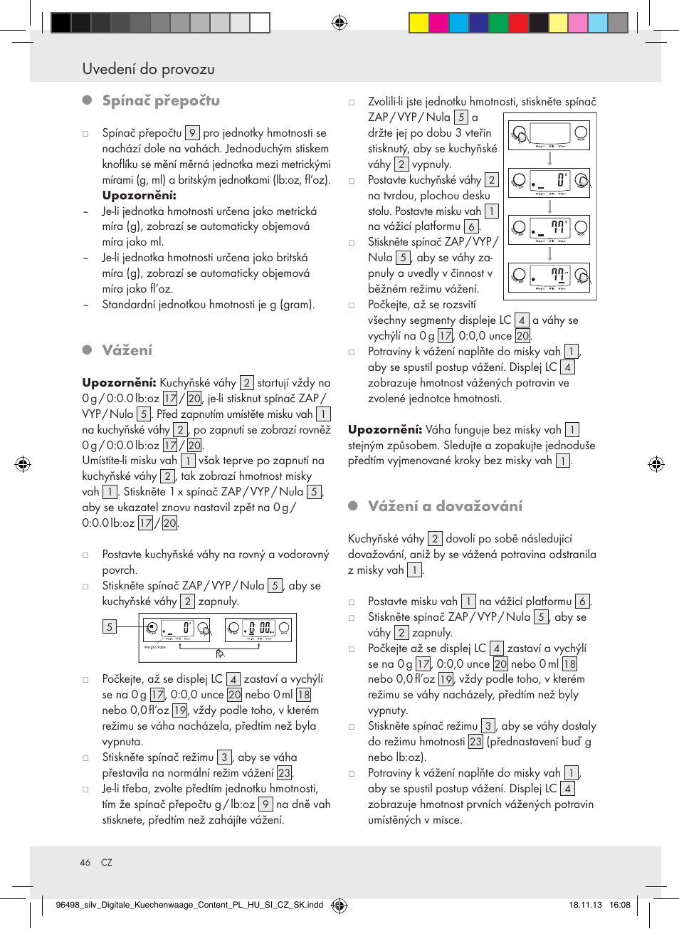 Uvedení do provozu, Spínač přepočtu, Vážení | Vážení a dovažování | Silvercrest Z29852A/Z29852B User Manual | Page 46 / 69