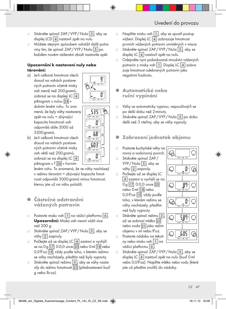 Uvedení do provozu, Částečné odstranění vážených potravin, Automatické nebo ruční vypínání | Silvercrest Z29852A/Z29852B User Manual | Page 47 / 69