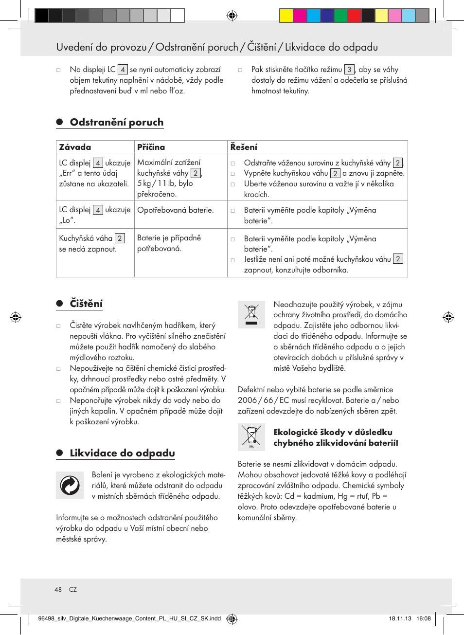 Čištění, Likvidace do odpadu, Odstranění poruch | Silvercrest Z29852A/Z29852B User Manual | Page 48 / 69