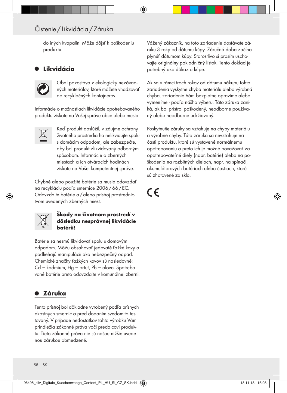 Čistenie / likvidácia / záruka, Likvidácia, Záruka | Silvercrest Z29852A/Z29852B User Manual | Page 58 / 69