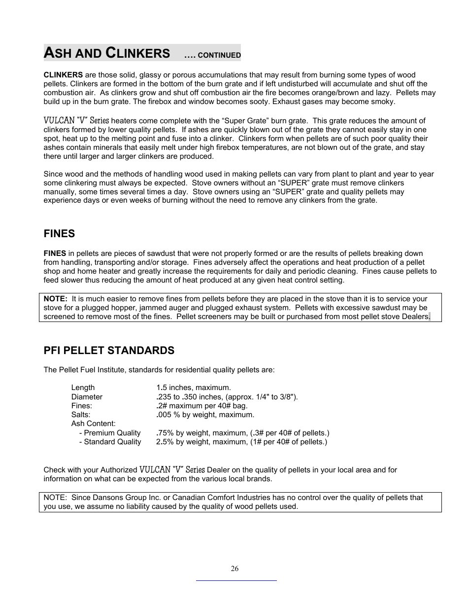Sh and, Linkers, Fines | Pfi pellet standards | Dansons Group CC3 User Manual | Page 26 / 37