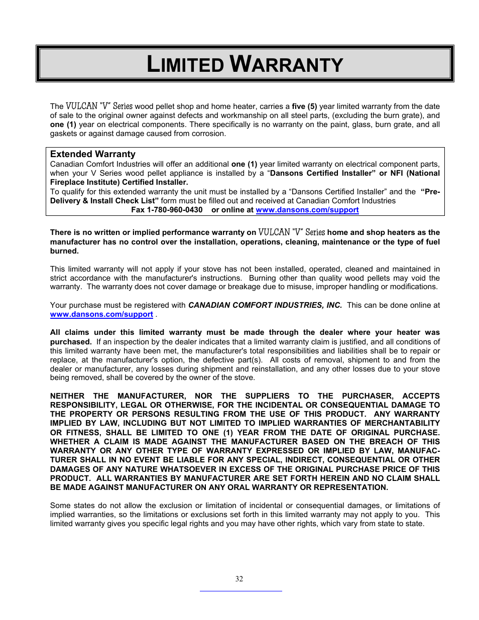 Imited, Arranty | Dansons Group CC3 User Manual | Page 32 / 37