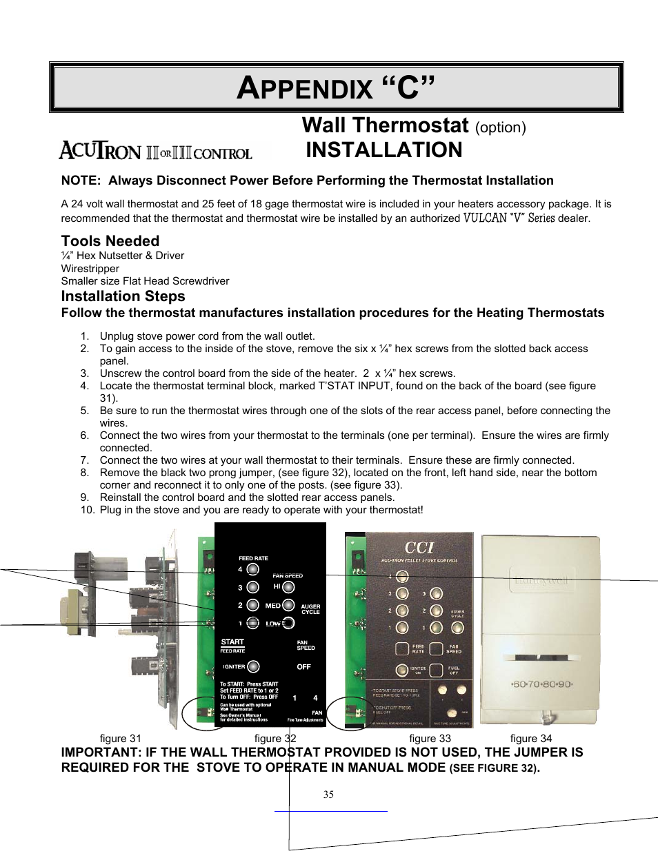 Ppendix, Wall thermostat, Installation | Option), Tools needed, Installation steps | Dansons Group CC3 User Manual | Page 35 / 37