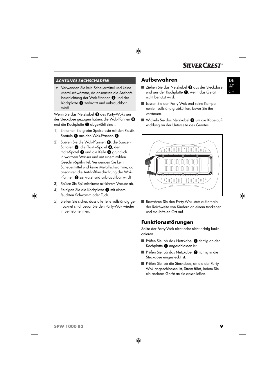 Aufbewahren, Funktionsstörungen | Silvercrest SPW 1000 B2 User Manual | Page 12 / 52