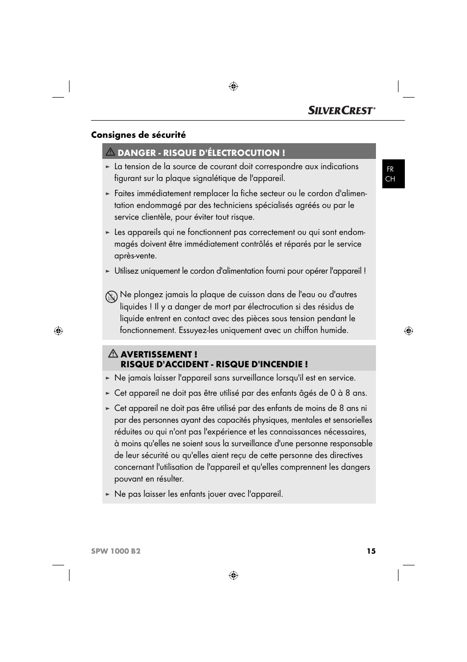 Ne pas laisser les enfants jouer avec l'appareil | Silvercrest SPW 1000 B2 User Manual | Page 18 / 52