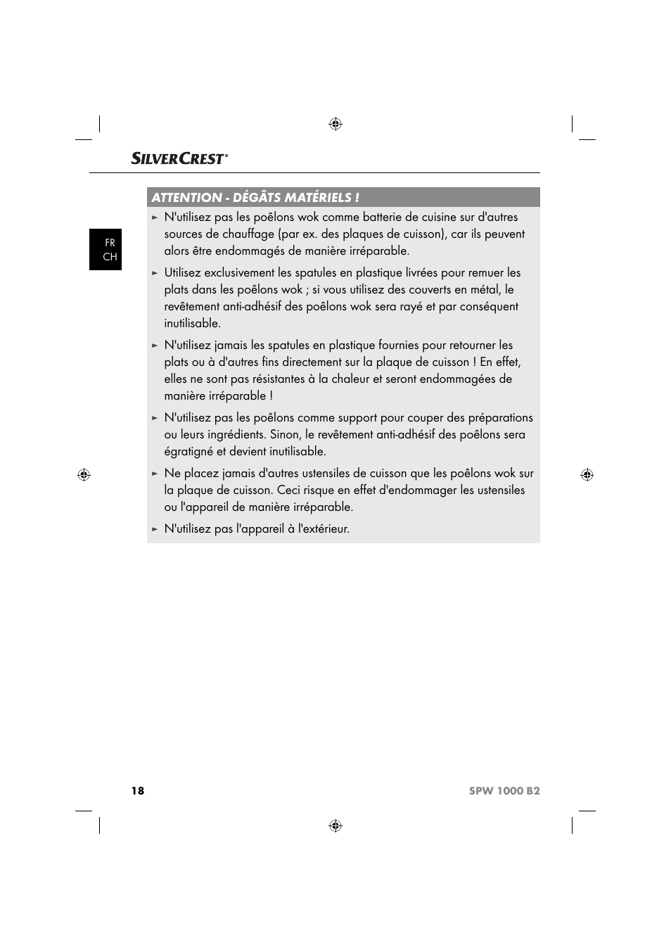Attention - dégâts matériels, N'utilisez pas l'appareil à l'extérieur | Silvercrest SPW 1000 B2 User Manual | Page 21 / 52