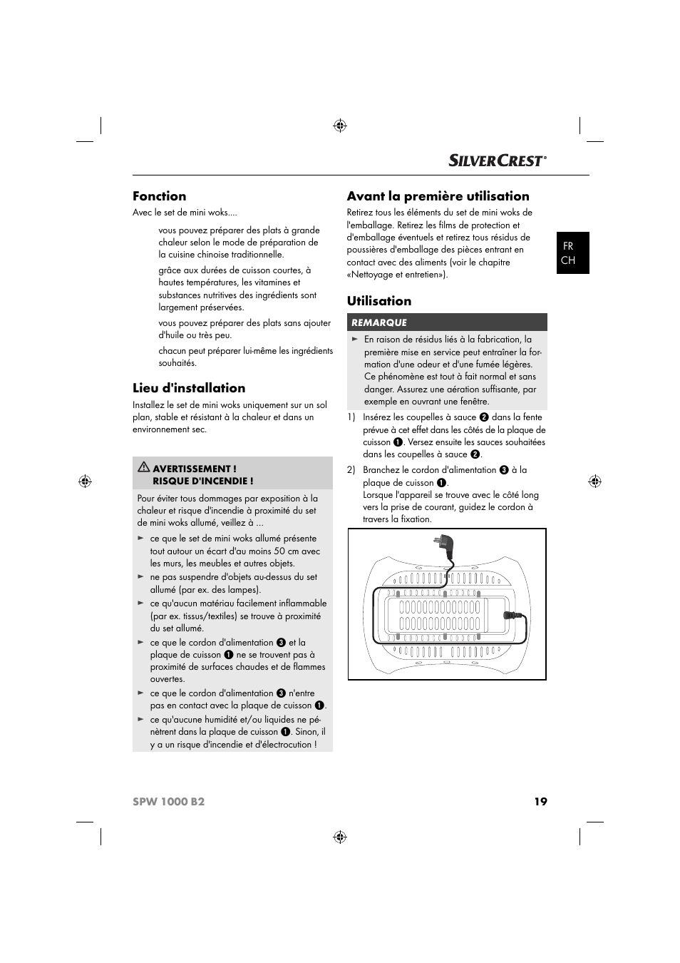 Fonction, Lieu d'installation, Avant la première utilisation | Utilisation | Silvercrest SPW 1000 B2 User Manual | Page 22 / 52