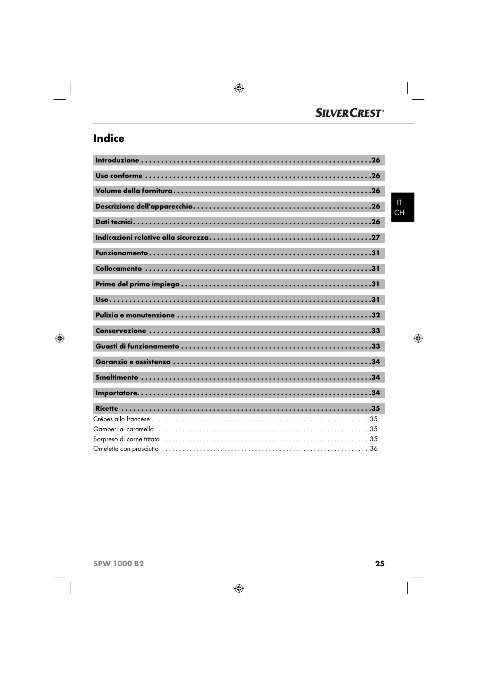 Indice | Silvercrest SPW 1000 B2 User Manual | Page 28 / 52