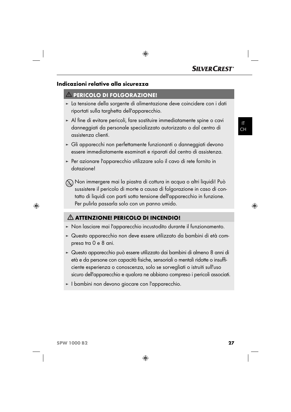 I bambini non devono giocare con l'apparecchio | Silvercrest SPW 1000 B2 User Manual | Page 30 / 52