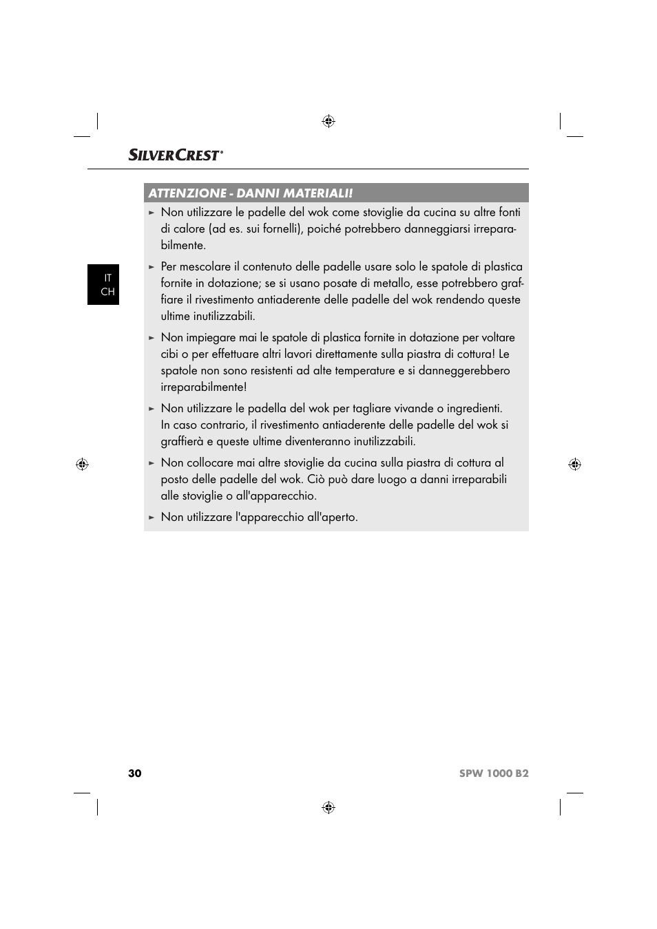 Attenzione - danni materiali, Non utilizzare l'apparecchio all'aperto | Silvercrest SPW 1000 B2 User Manual | Page 33 / 52