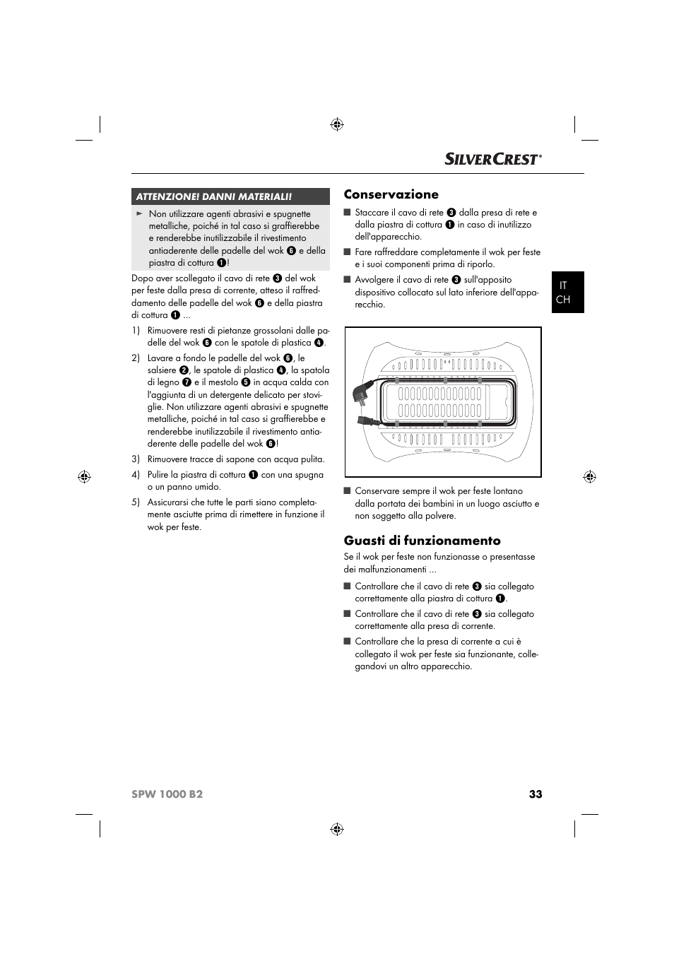 Conservazione, Guasti di funzionamento | Silvercrest SPW 1000 B2 User Manual | Page 36 / 52