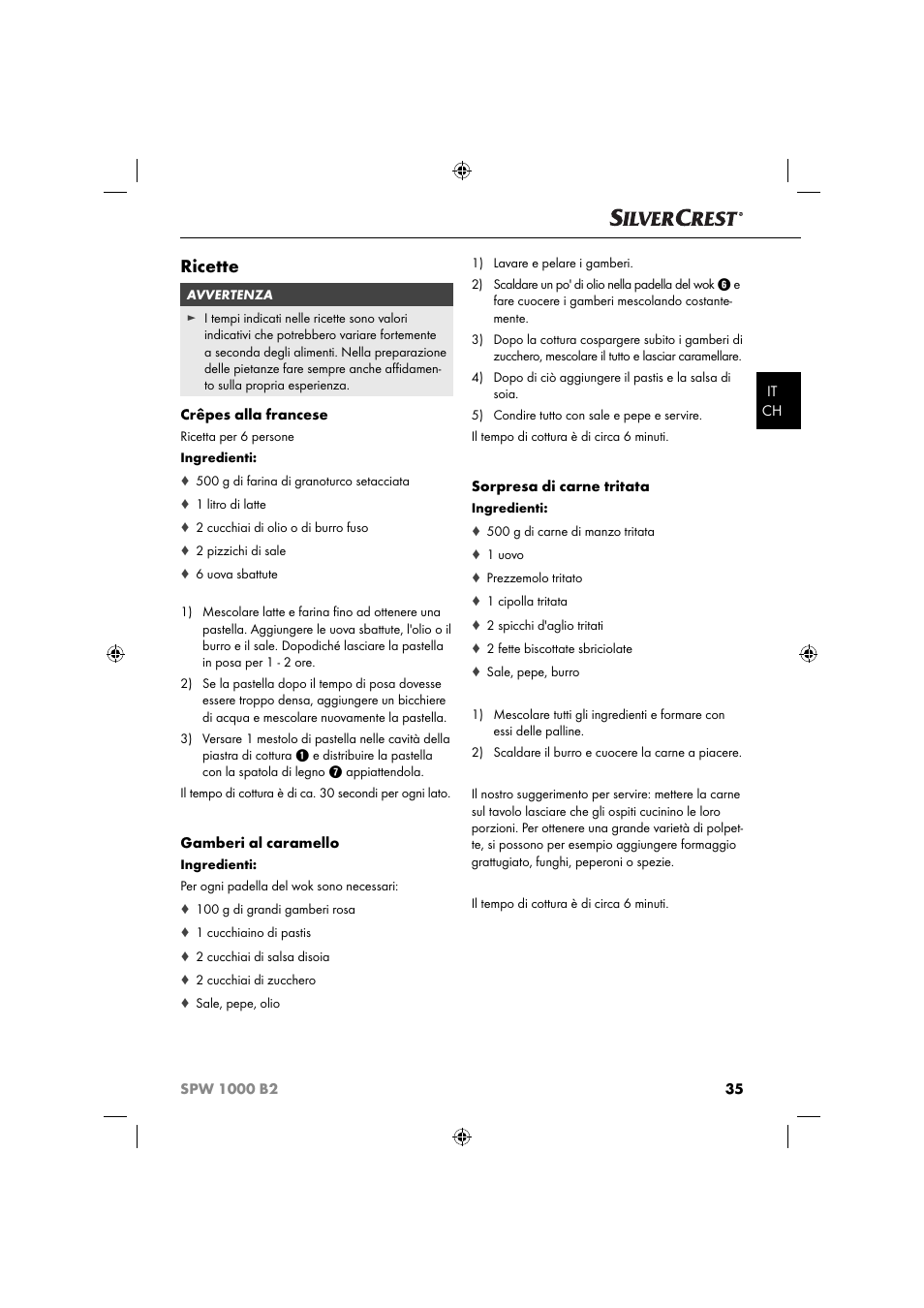 Ricette | Silvercrest SPW 1000 B2 User Manual | Page 38 / 52