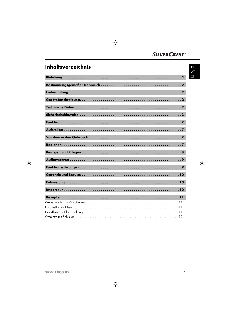 Silvercrest SPW 1000 B2 User Manual | Page 4 / 52