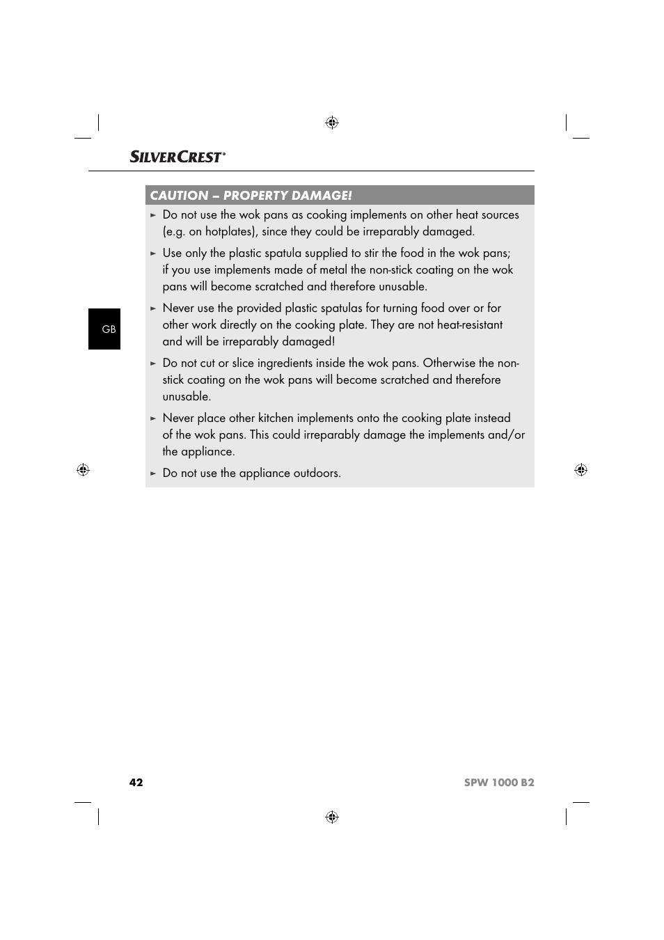 Caution – property damage, Do not use the appliance outdoors | Silvercrest SPW 1000 B2 User Manual | Page 45 / 52