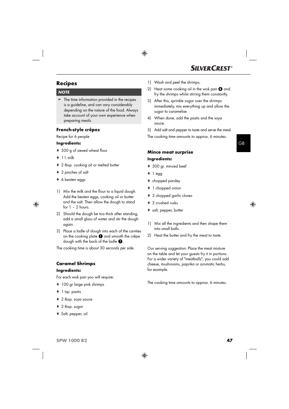 Recipes | Silvercrest SPW 1000 B2 User Manual | Page 50 / 52