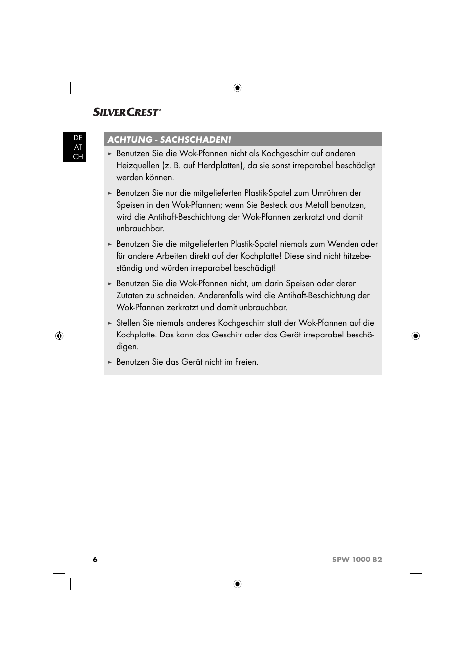 Achtung - sachschaden, Benutzen sie das gerät nicht im freien | Silvercrest SPW 1000 B2 User Manual | Page 9 / 52