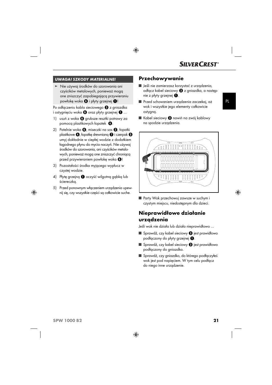 Przechowywanie, Nieprawidłowe działanie urządzenia | Silvercrest SPW 1000 B2 User Manual | Page 24 / 64
