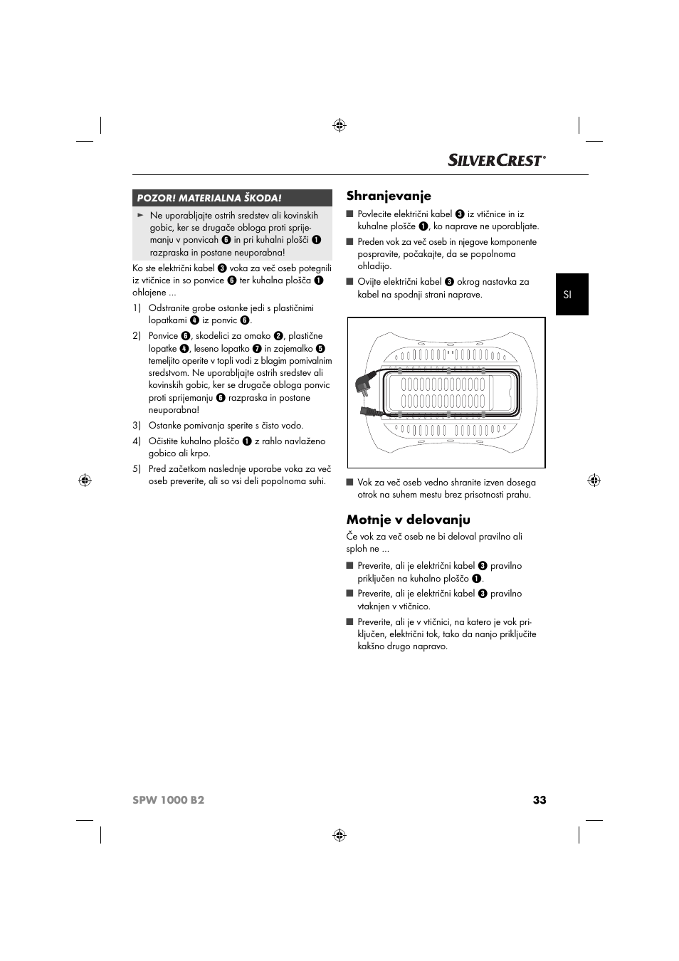 Shranjevanje, Motnje v delovanju | Silvercrest SPW 1000 B2 User Manual | Page 36 / 64