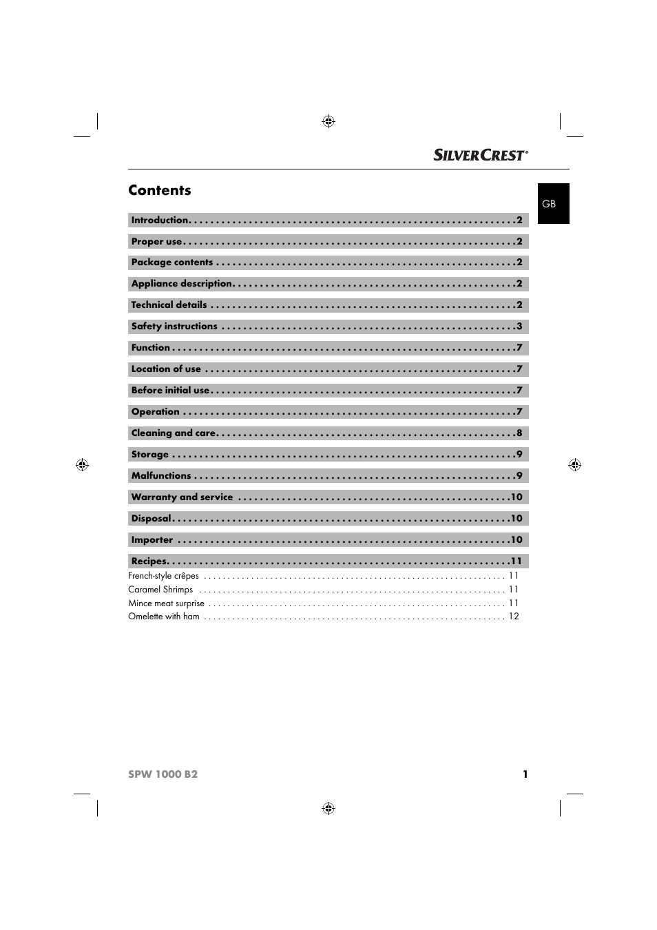 Silvercrest SPW 1000 B2 User Manual | Page 4 / 64