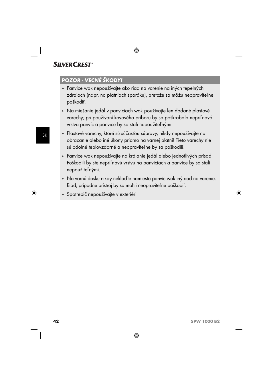 Pozor - vecné škody, Spotrebič nepoužívajte v exteriéri | Silvercrest SPW 1000 B2 User Manual | Page 45 / 64