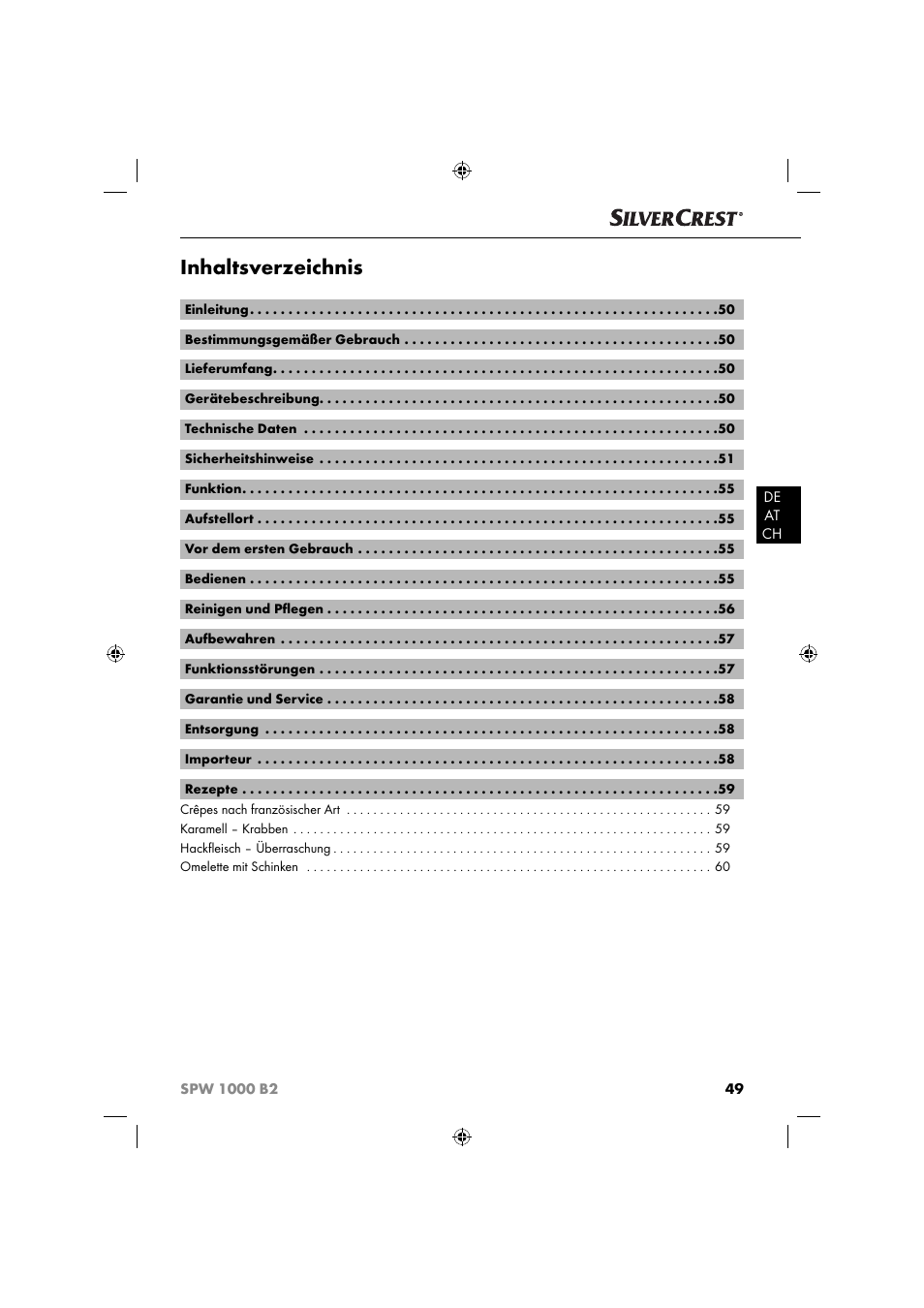 Silvercrest SPW 1000 B2 User Manual | Page 52 / 64