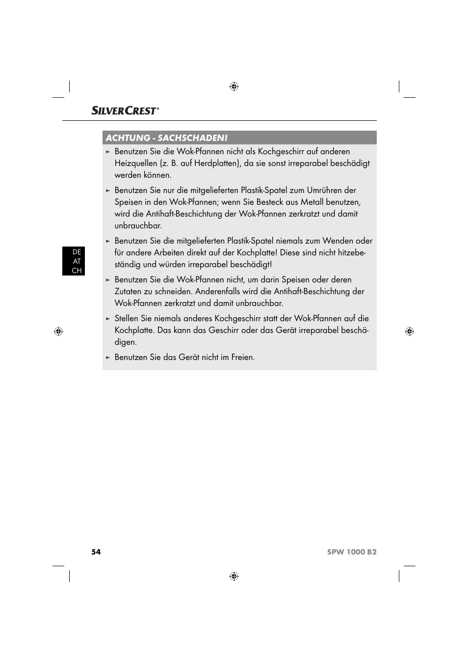 Achtung - sachschaden, Benutzen sie das gerät nicht im freien | Silvercrest SPW 1000 B2 User Manual | Page 57 / 64