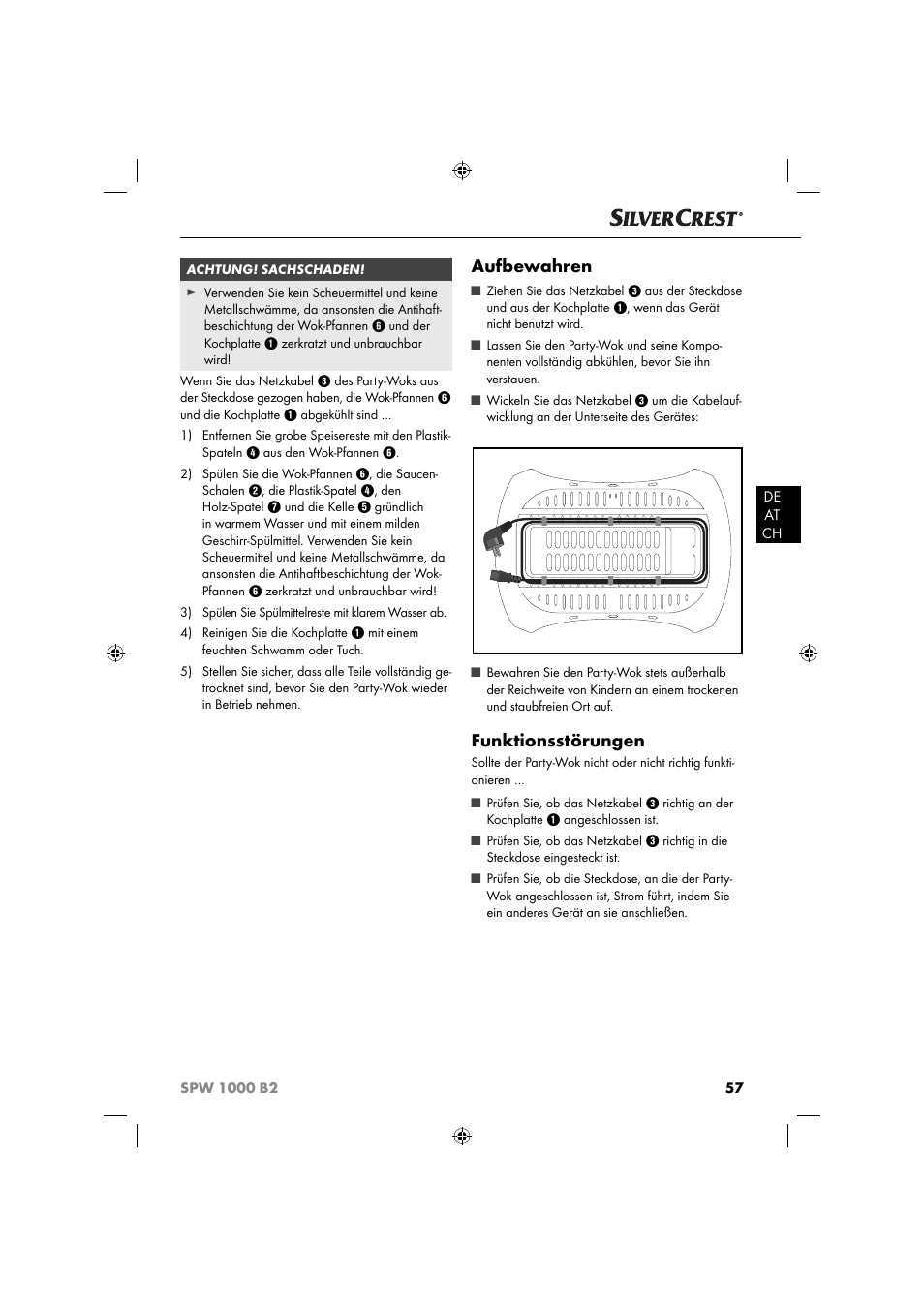 Aufbewahren, Funktionsstörungen | Silvercrest SPW 1000 B2 User Manual | Page 60 / 64