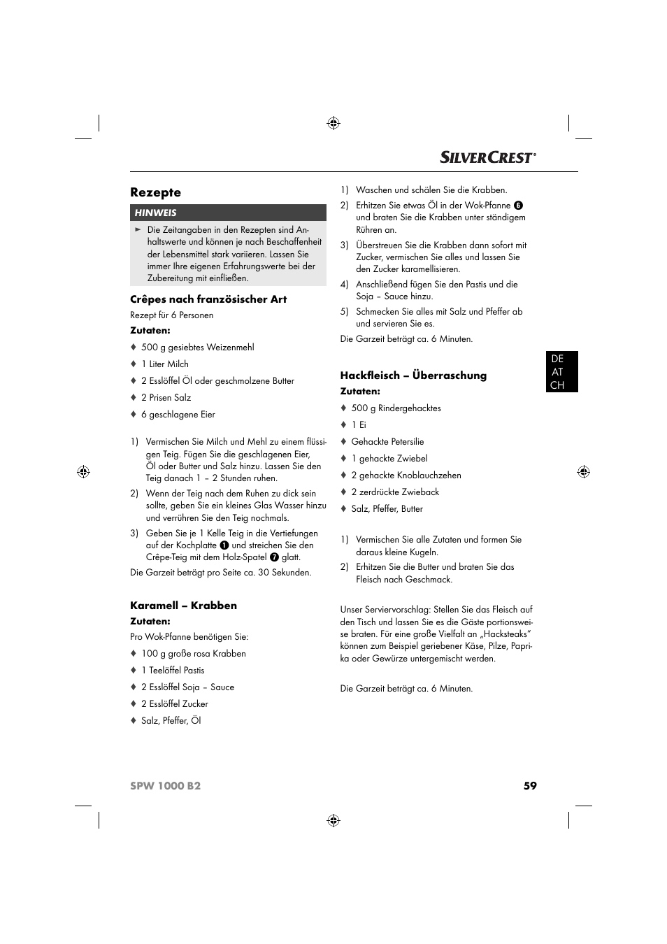 Rezepte | Silvercrest SPW 1000 B2 User Manual | Page 62 / 64