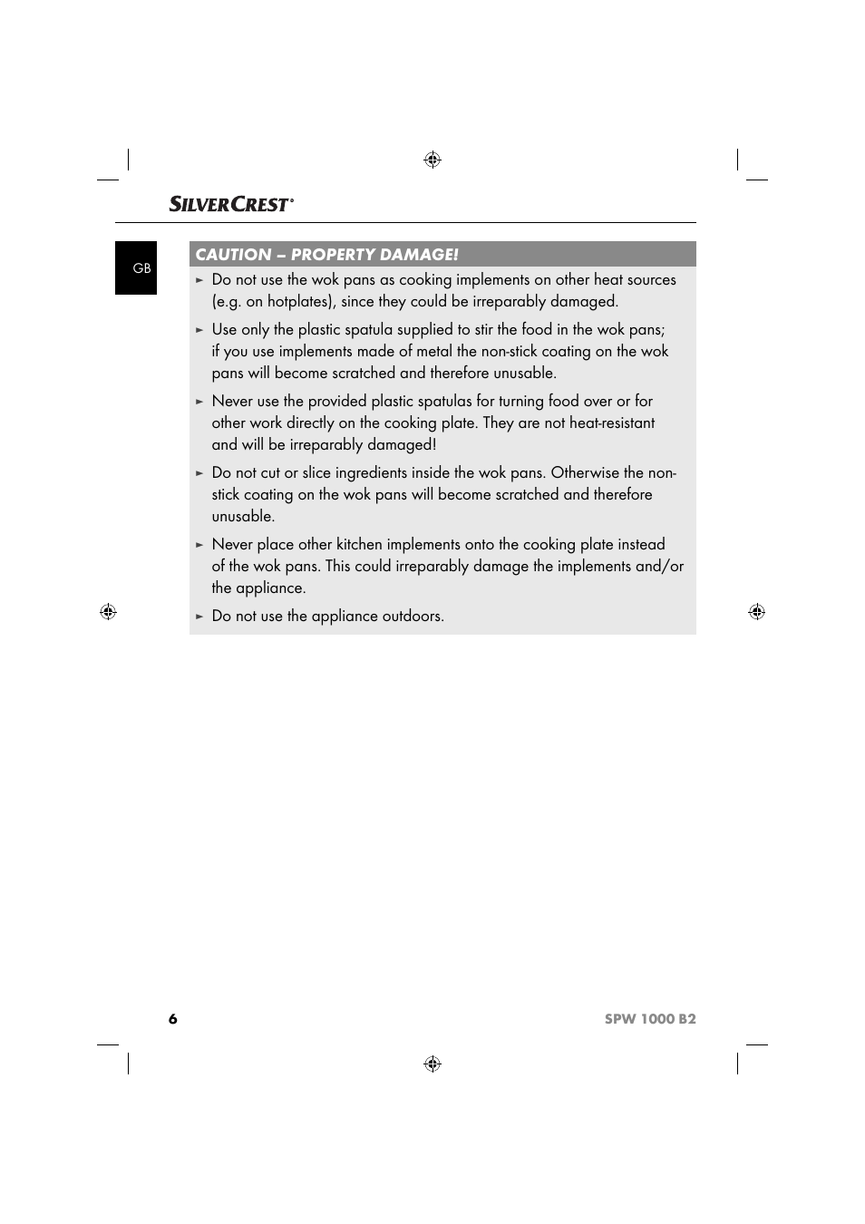 Caution – property damage, Do not use the appliance outdoors | Silvercrest SPW 1000 B2 User Manual | Page 9 / 64