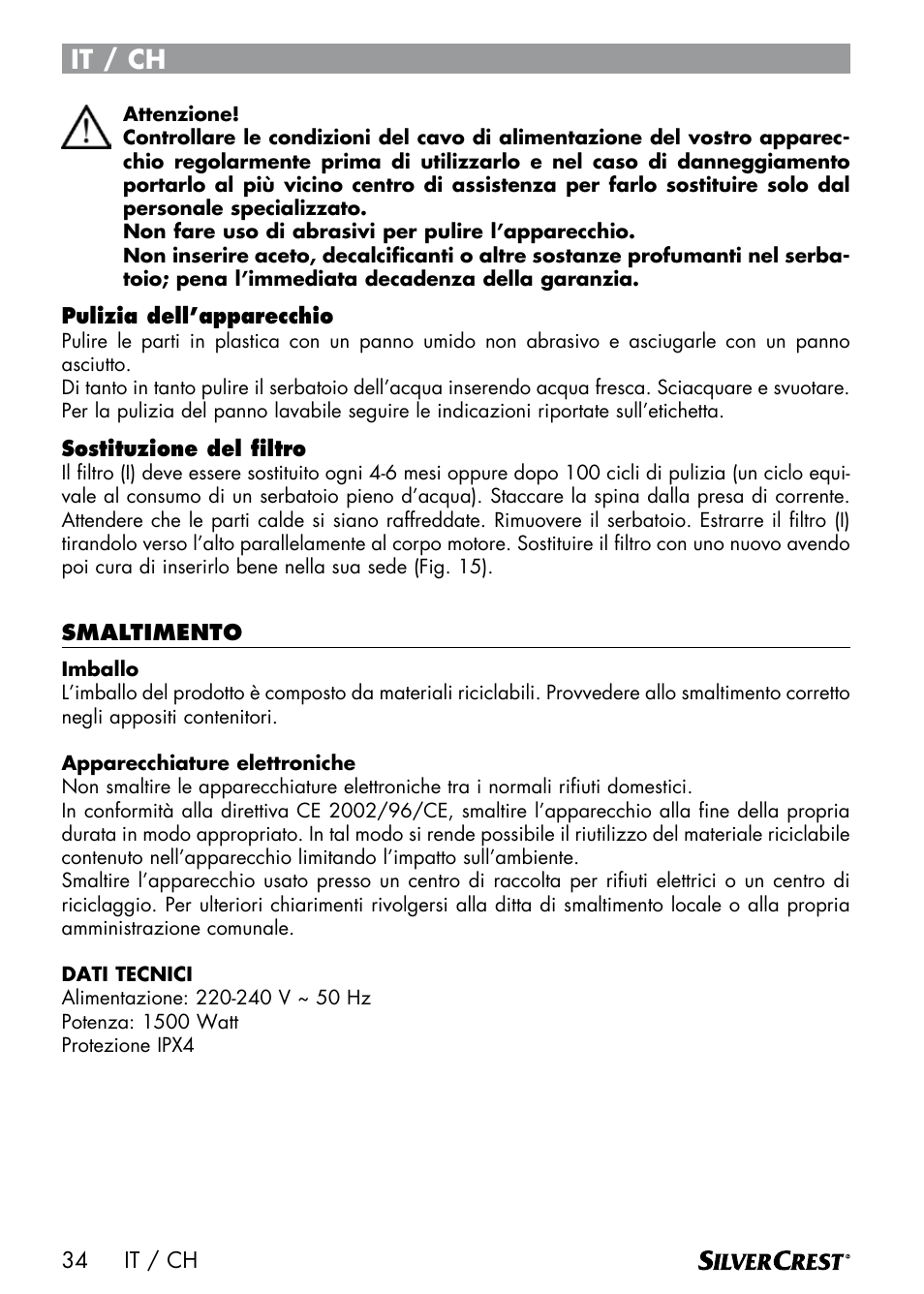 It / ch | Silvercrest SDM 1500 A1 User Manual | Page 36 / 64