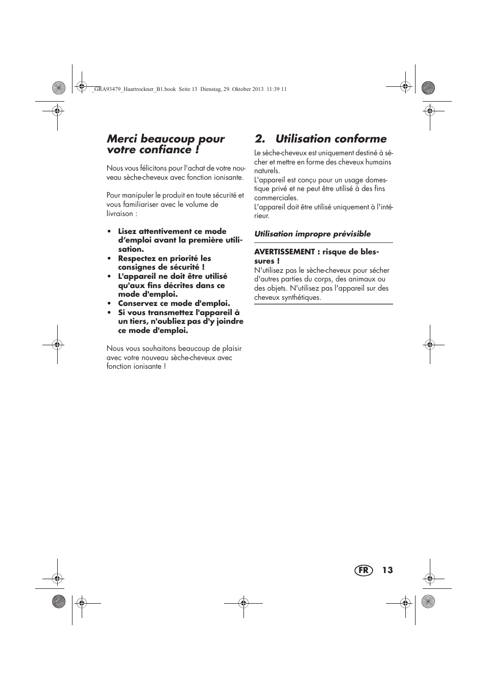 Merci beaucoup pour votre confiance, Utilisation conforme | Silvercrest SHTR 2200 B1 User Manual | Page 15 / 54