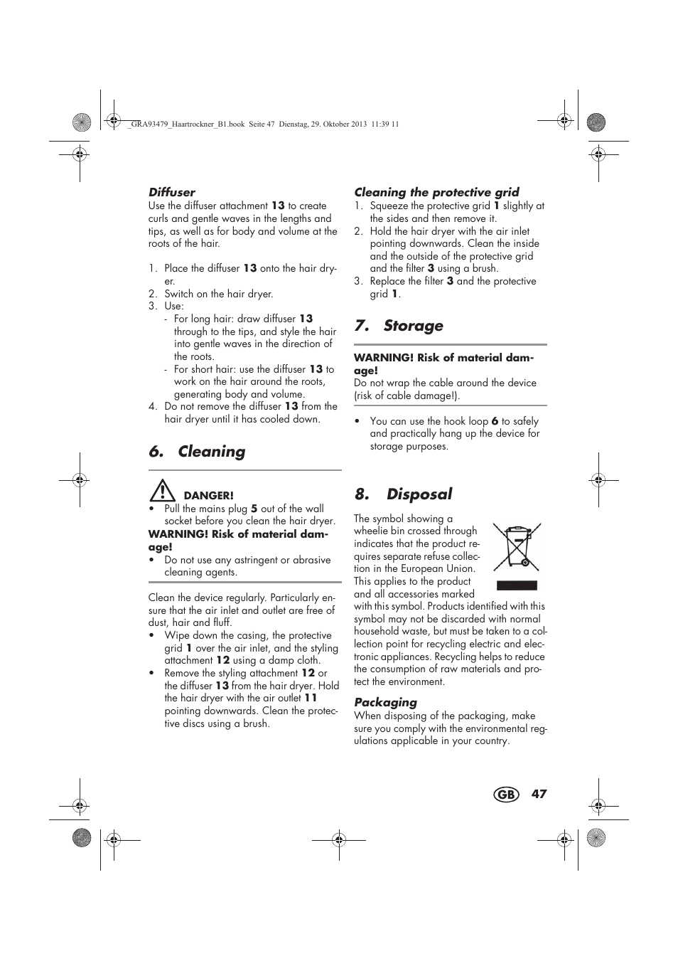 Cleaning, Storage, Disposal | Silvercrest SHTR 2200 B1 User Manual | Page 49 / 54