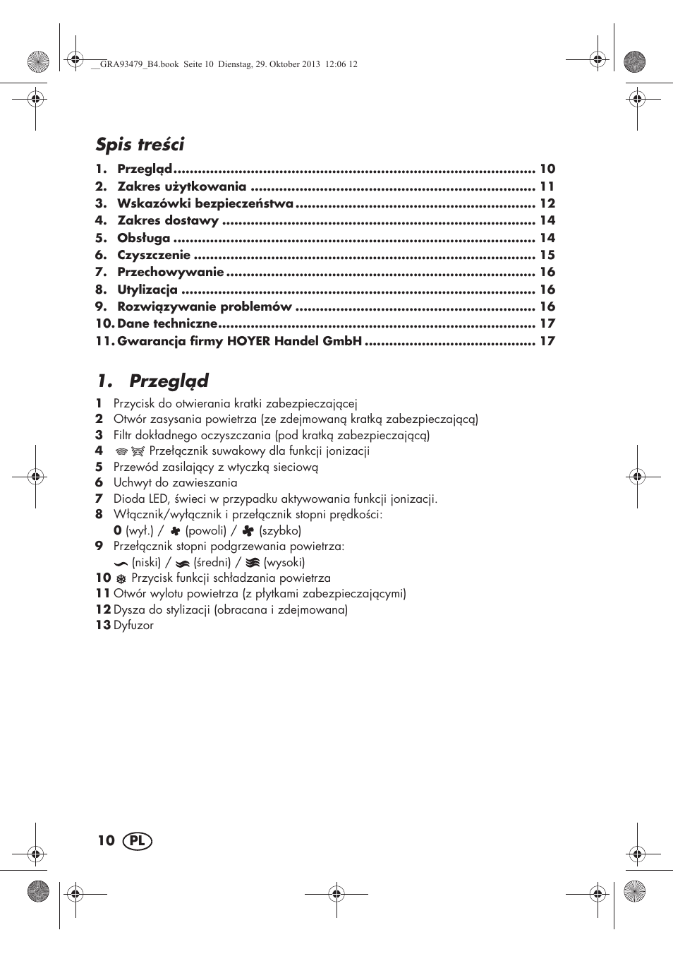 Spis treci, Przegld | Silvercrest SHTR 2200 B1 User Manual | Page 12 / 66