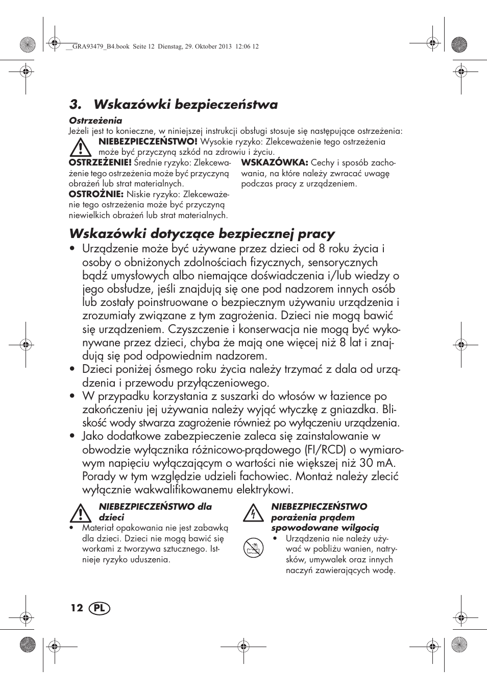 Wskazówki bezpiecze stwa, Wskazówki dotyczce bezpiecznej pracy | Silvercrest SHTR 2200 B1 User Manual | Page 14 / 66