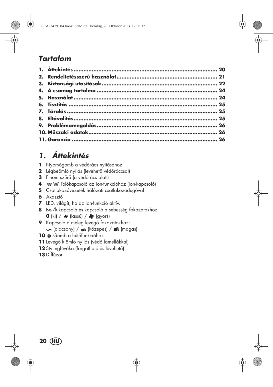 Tartalom, Áttekintés | Silvercrest SHTR 2200 B1 User Manual | Page 22 / 66