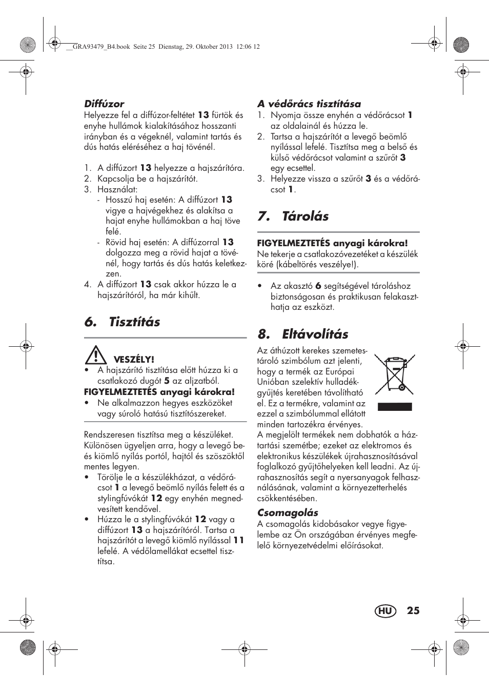 Tisztítás, Tárolás, Eltávolítás | Silvercrest SHTR 2200 B1 User Manual | Page 27 / 66