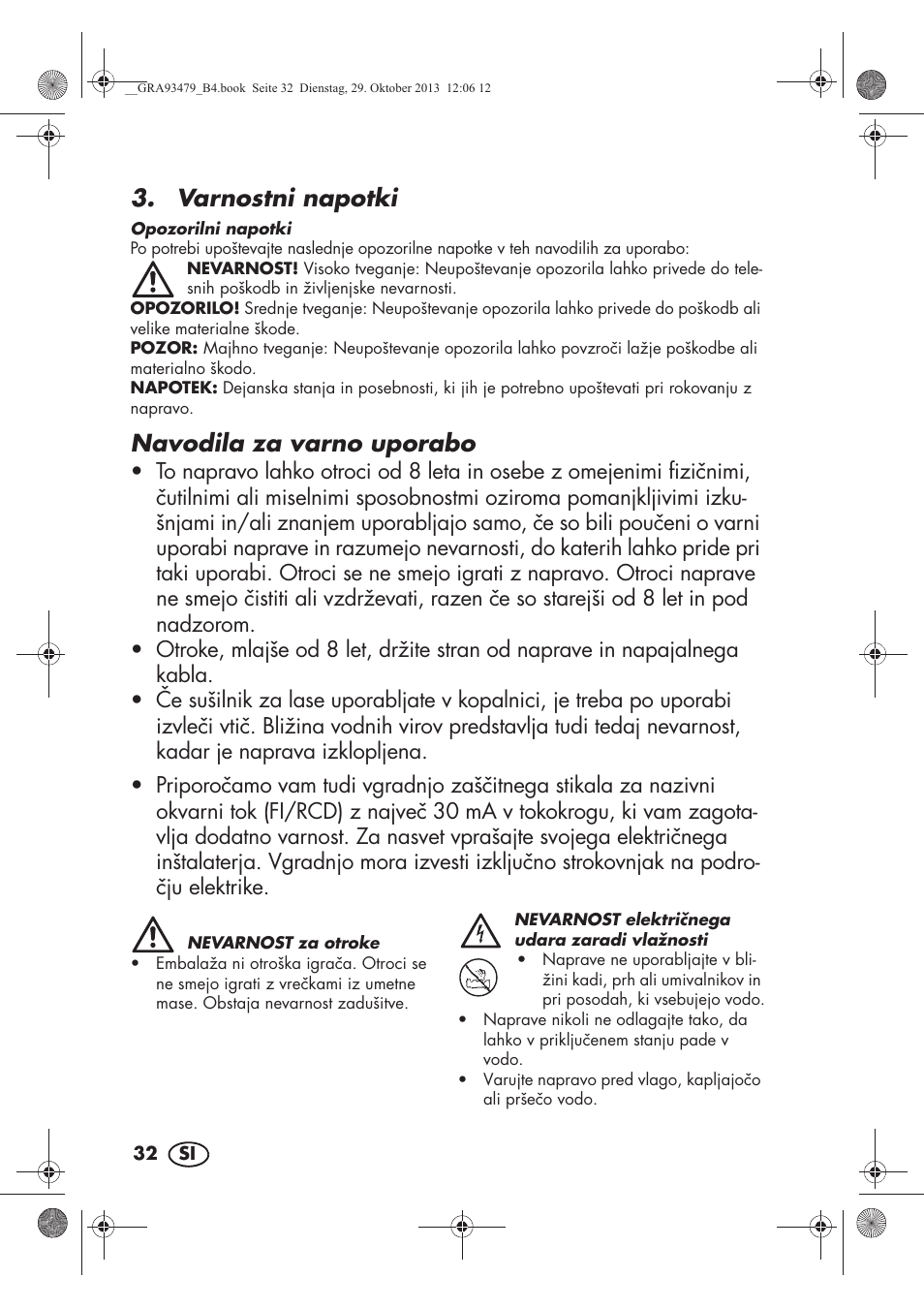 Varnostni napotki, Navodila za varno uporabo | Silvercrest SHTR 2200 B1 User Manual | Page 34 / 66