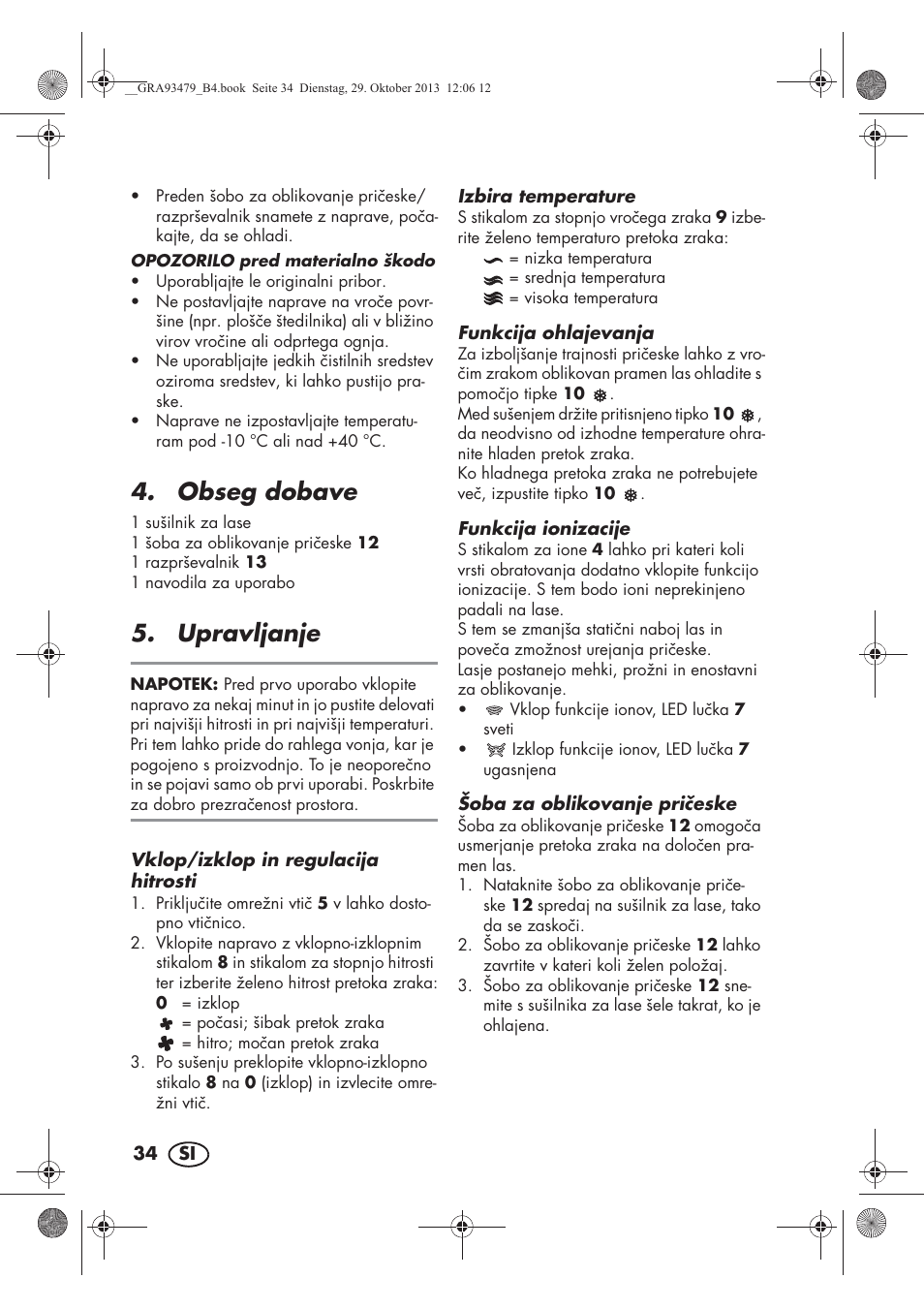 Obseg dobave, Upravljanje | Silvercrest SHTR 2200 B1 User Manual | Page 36 / 66