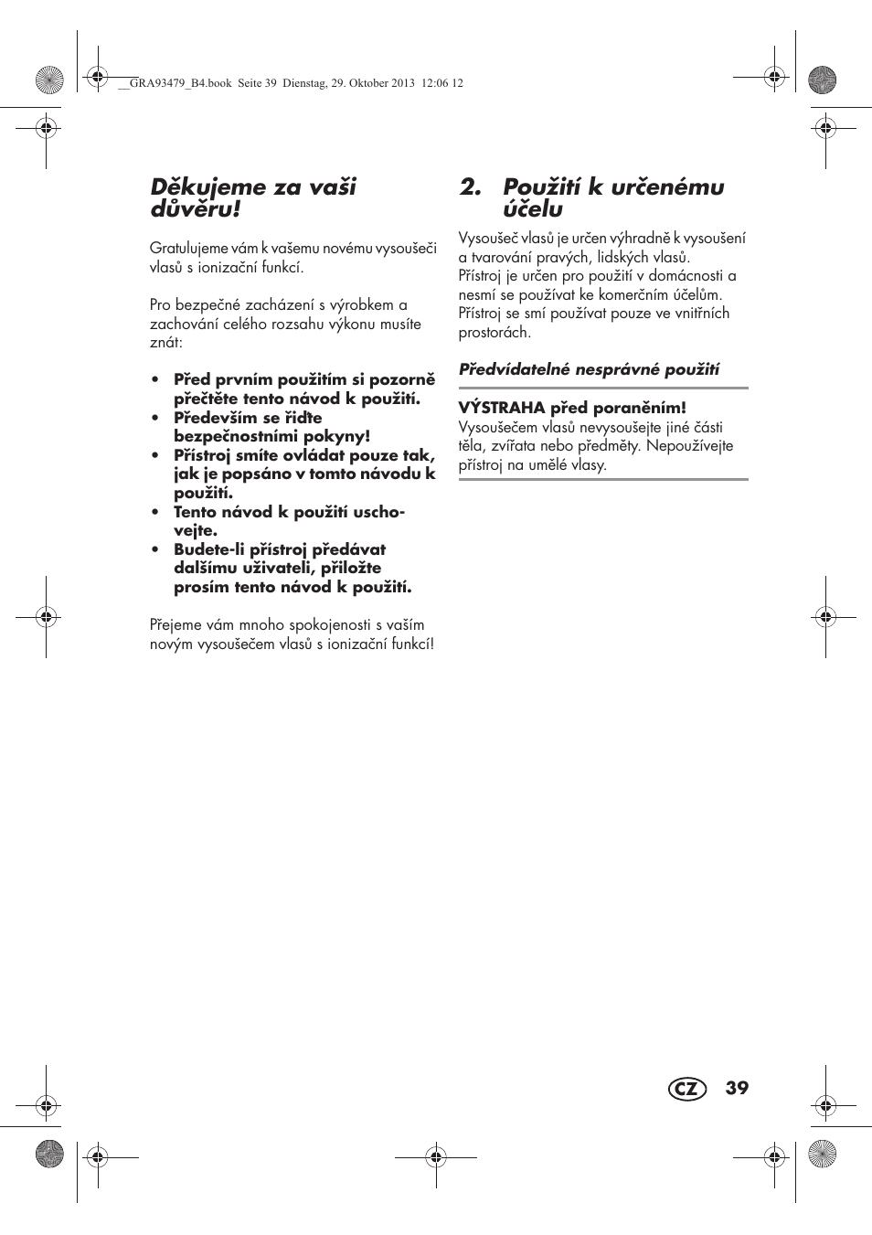 Dkujeme za vaši dvru, Použití k urenému úelu | Silvercrest SHTR 2200 B1 User Manual | Page 41 / 66
