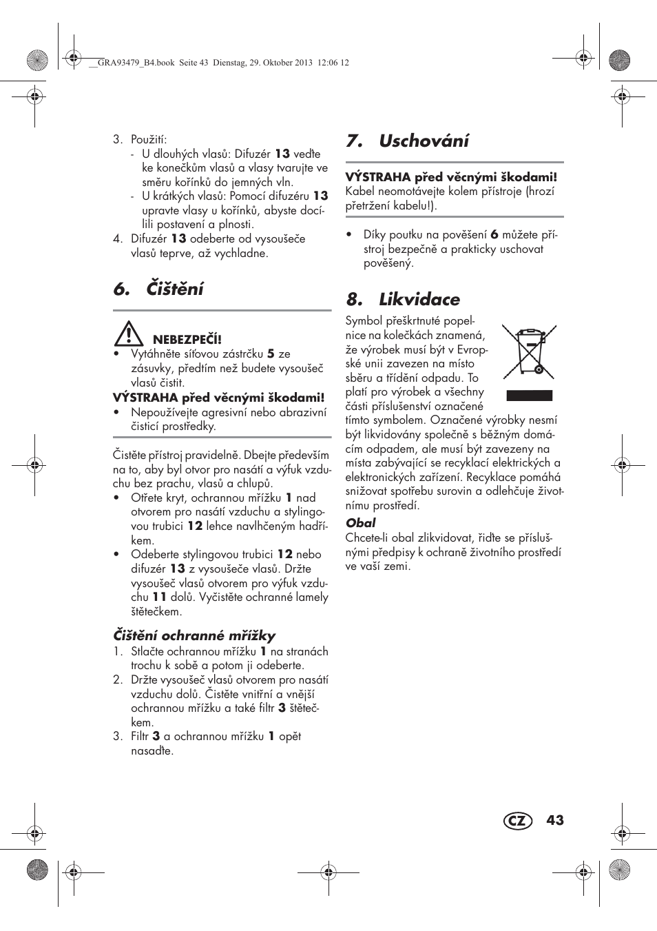 ištní, Uschování, Likvidace | Silvercrest SHTR 2200 B1 User Manual | Page 45 / 66