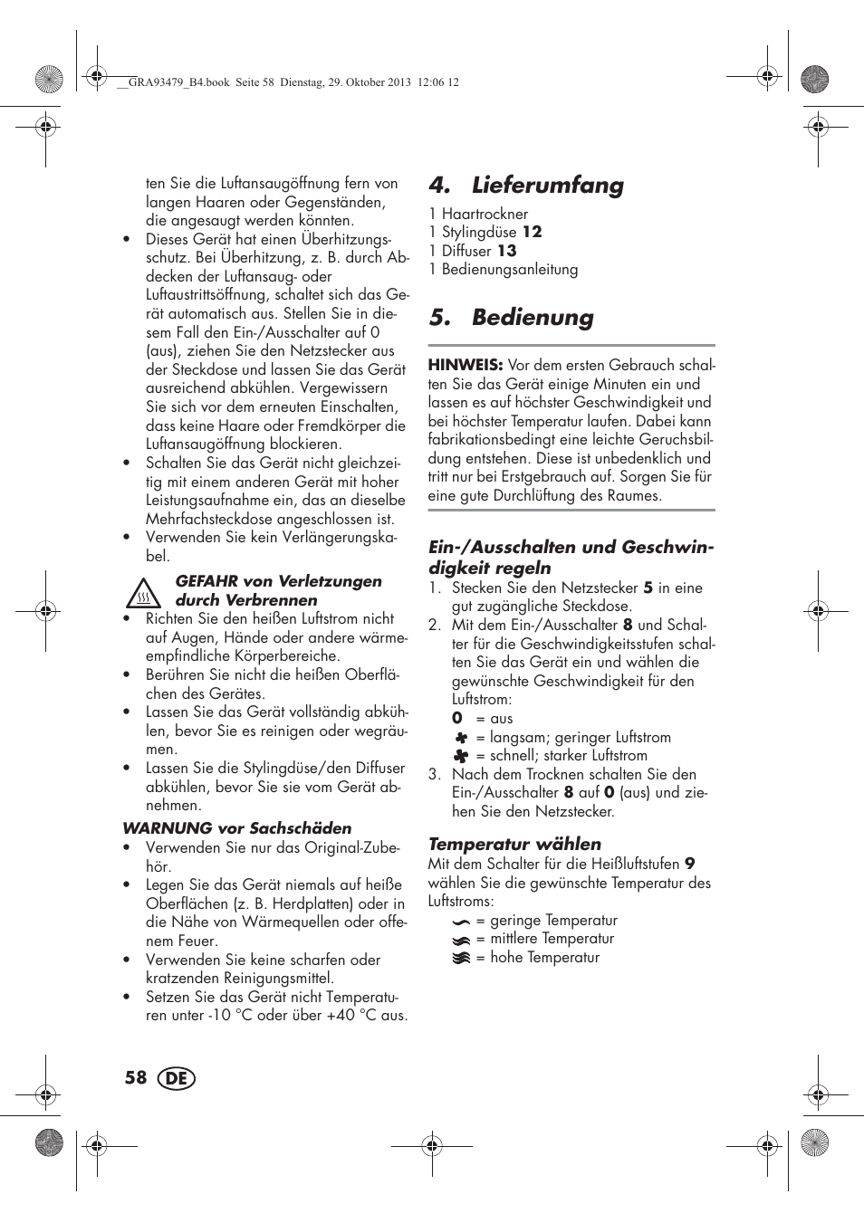 Lieferumfang, Bedienung | Silvercrest SHTR 2200 B1 User Manual | Page 60 / 66