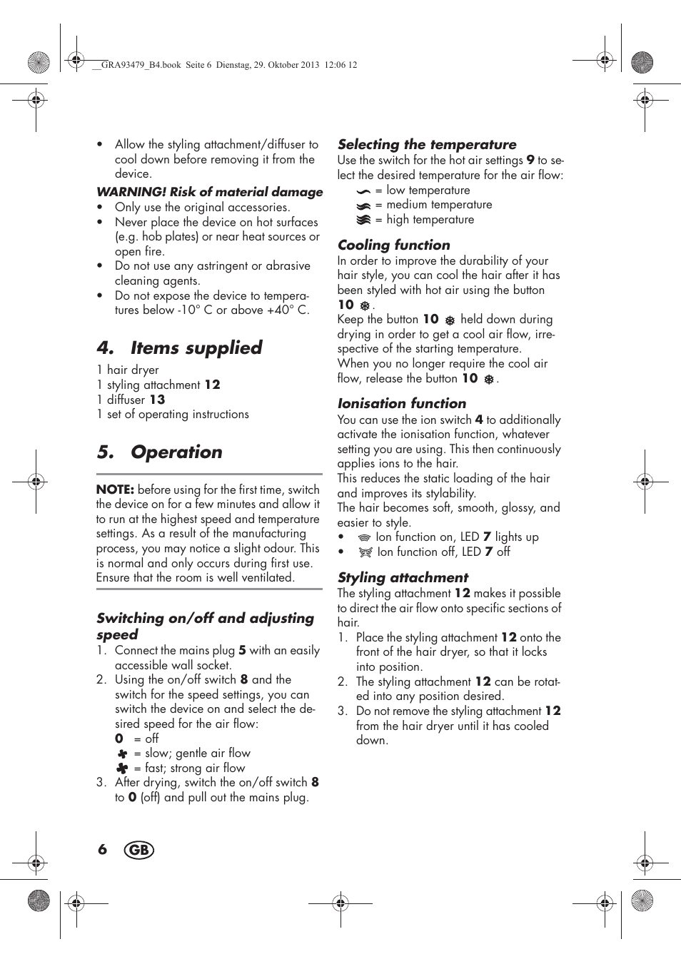 Items supplied, Operation | Silvercrest SHTR 2200 B1 User Manual | Page 8 / 66