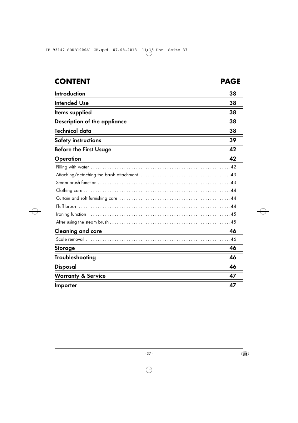 Content page | Silvercrest SDRB 1000 A1 User Manual | Page 40 / 51