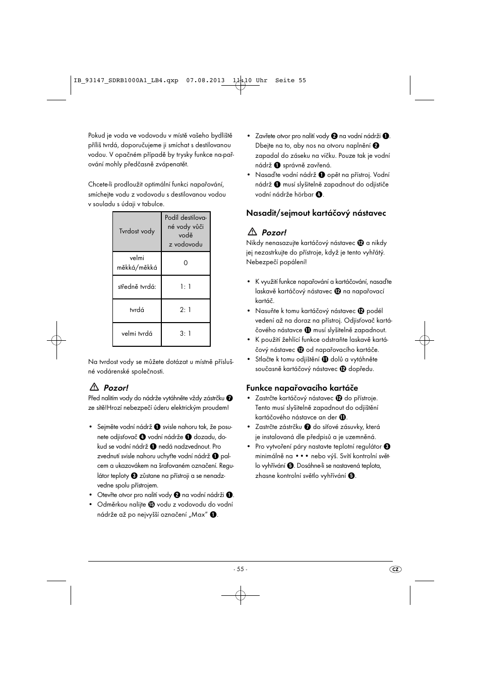 Pozor, Nasadit/sejmout kartáčový nástavec pozor, Funkce napařovacího kartáče | Silvercrest SDRB 1000 A1 User Manual | Page 58 / 87