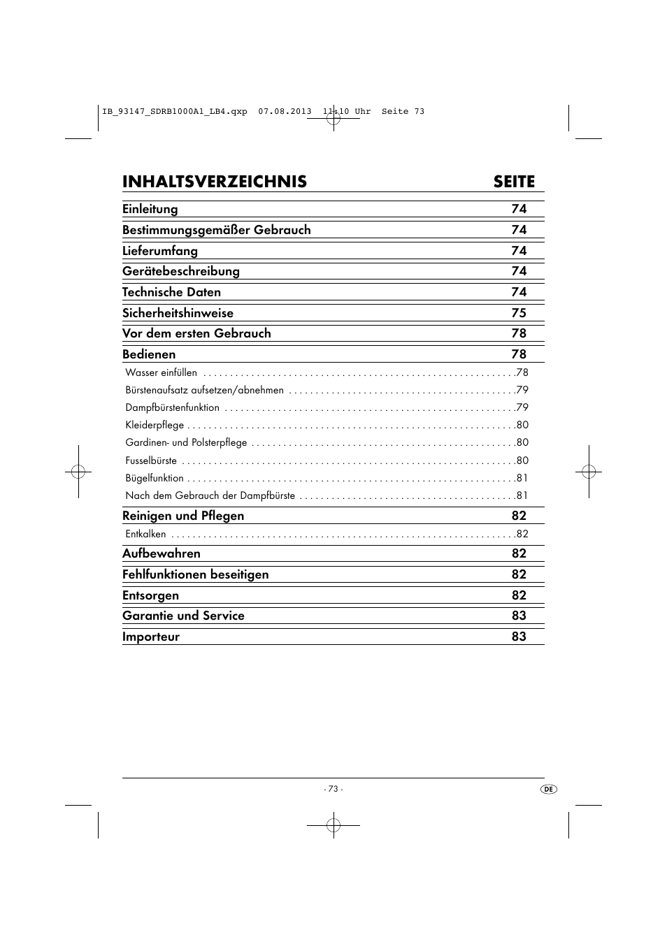 Inhaltsverzeichnis seite | Silvercrest SDRB 1000 A1 User Manual | Page 76 / 87