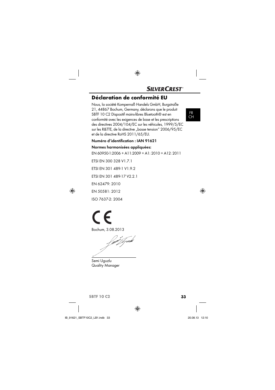 Déclaration de conformité eu | Silvercrest SBTF 10 C2 User Manual | Page 36 / 86