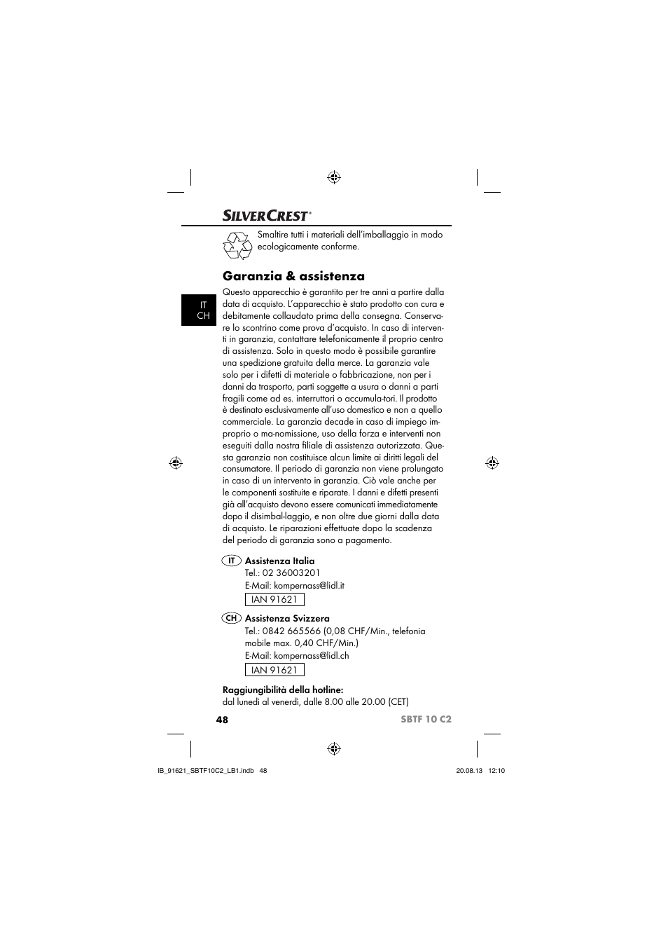 Garanzia & assistenza | Silvercrest SBTF 10 C2 User Manual | Page 51 / 86