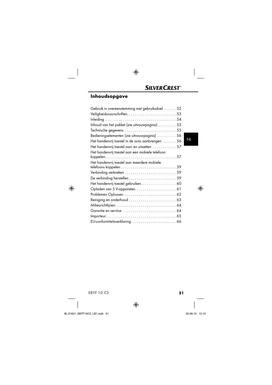 Inhoudsopgave | Silvercrest SBTF 10 C2 User Manual | Page 54 / 86